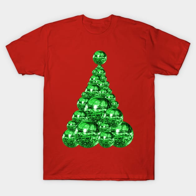 Groovy Green Disco Ball Christmas Tree T-Shirt by Art by Deborah Camp